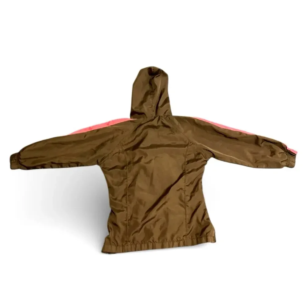 Nike Girl's Hooded Windbreaker Jacket 5 Brown Pink Front Logo Full Zip Up Coat